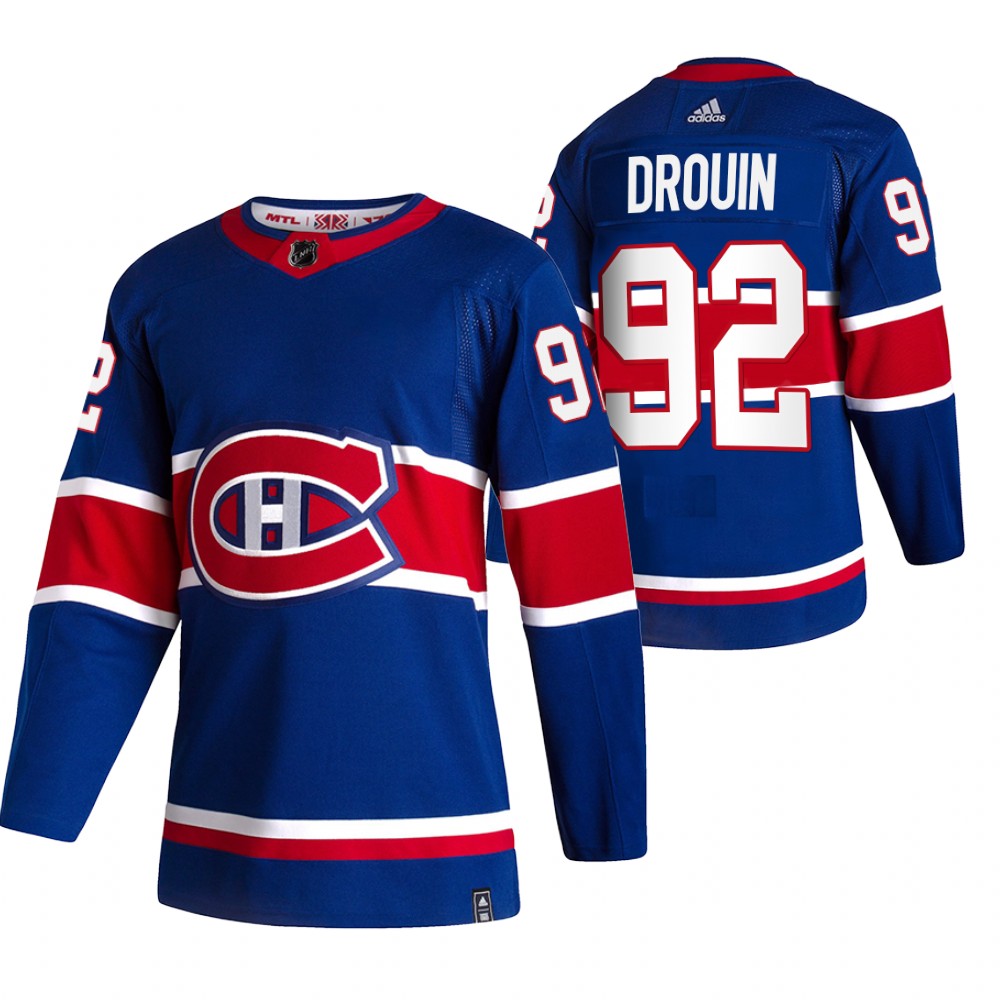 2021 Adidias Montreal Canadiens #92 Jonathan Drouin Blue Men  Reverse Retro Alternate NHL Jersey->montreal canadiens->NHL Jersey